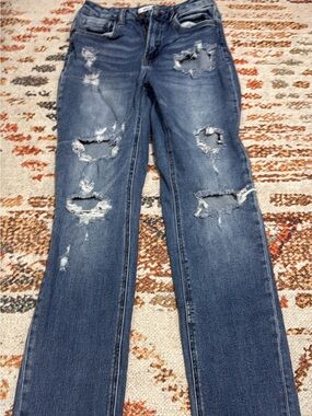 Zenana Outfitters Distressed Dark Blue Jeans